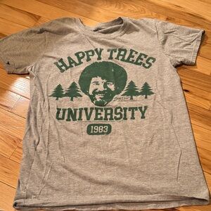 Happy Trees University Graphic Tee - Gray with Green Print